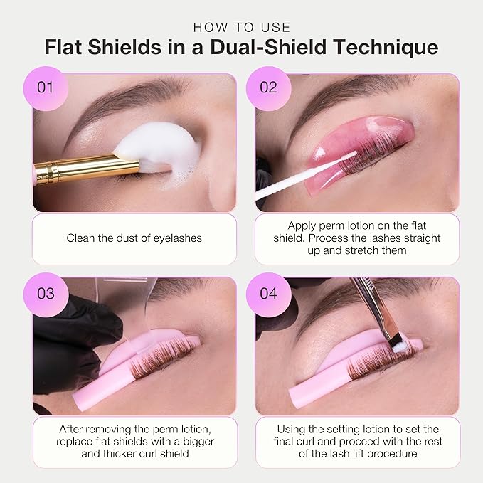 Curacoro Lash Lift Shields, 4 Pcs Korean Lash Lift Pads Self Adhesive, Lash Lifting Shields for Eyelash Straightening and Lifting, Reusable Silicone Lash Rods for Eyelash Perm Lamination