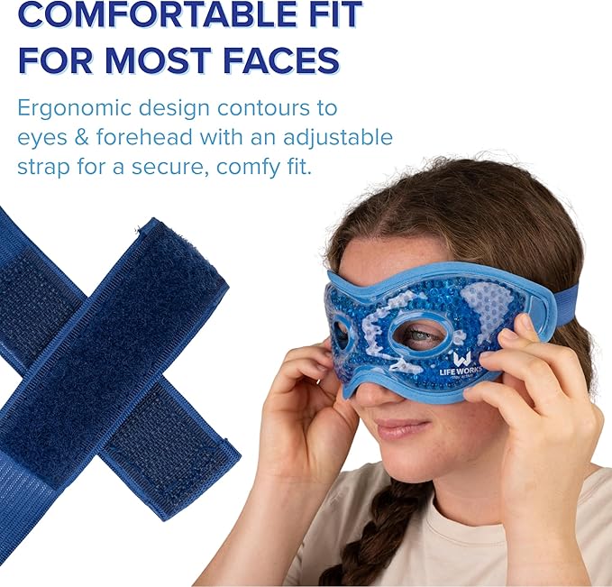 LIFE WORKS Gel Eye Mask with Cutout, Hot or Cold Therapy for Puffy Eyes, Dark Circles, Headaches, and Migraines, Soft Gel Beads and Liquid Filling for Cooling or Warming Comfort