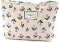 Flower Makeup Bag Travel Large Cosmetic Bag for Women Cute Makeup Pouch Zipper Cosmetic Pouch for Purse Corduroy Aesthetic Purple Floral Skincare Organizer Bag Portable Toiletry Bag