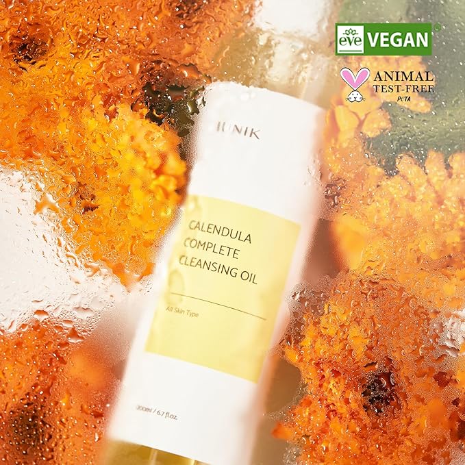 IUNIK Calendula & Jojoba Oil-Infused Vegan Cleansing Oil – Gentle Blackhead Melting & Makeup Remover Facial Cleanser w/Plant-based Oils Korean Skincare