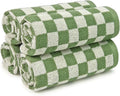 Jacquotha Wash Cloths Checkered 4 Pack (Green) - Cotton Washcloths for Face Body, 13 x 13 Inches Daily Cleansing Kitchen Towels