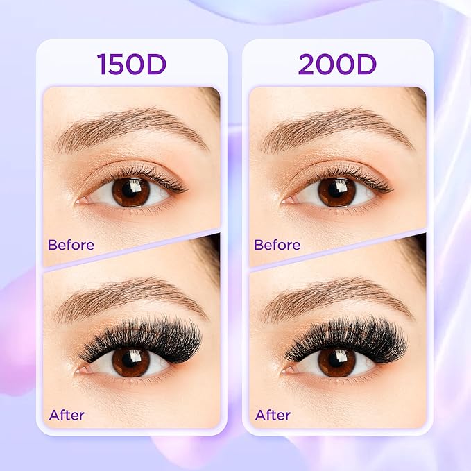 Lash Extension Kit DIY Lash Clusters Kit Eyelash Extensions Individual Lashes Extensions with (Bond,Seal,Tweezers,240Pcs,150D+200D, 0.07D,10-18)