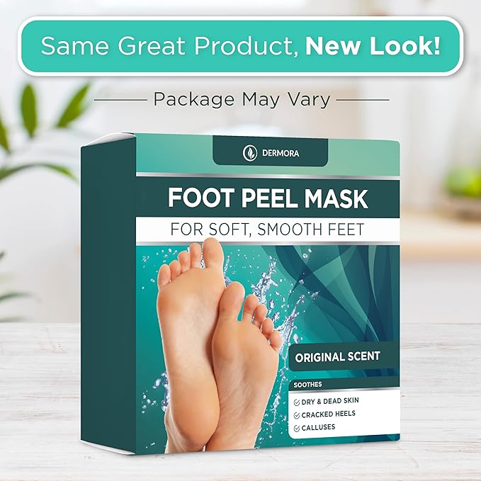 DERMORA Foot Peel Mask | Skin Exfoliating Foot Masks for Dry, Cracked Feet & Callus Removal | Dead Skin Exfoliator for Baby Soft Feet | Pack of 2 | Regular (Fits up to Men 10 / Women 11) | Original