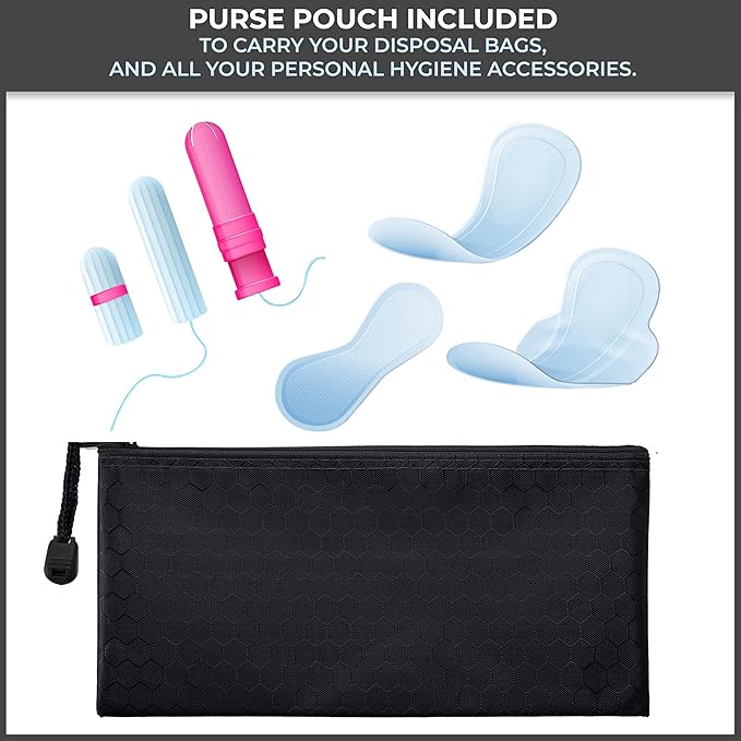 Feminine Personal Disposal Seal Bags- 100 White Opaque Seal Bags for Sanitary, Discreet Disposal for Tampons, Pads, and Liners (Black)