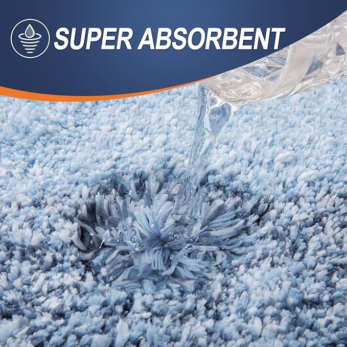 OLANLY Bathroom Rugs Sets 3 Piece, Soft Absorbent Microfiber Bath Mats and U-Shaped Contour Toilet Rug, Plush Shaggy Bath Mat Set for Bathroom (47"x20"+24"x16"+24"x20", Blue)