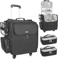 Relavel Rolling Makeup Train Case, Professional Hairstylist Traveling Bag with 4 Wheels & 2 Pouches, Adjustable Dividers, Heat Insulation Full Layer, Portable Cosmetics Storage Organizer Suitcase