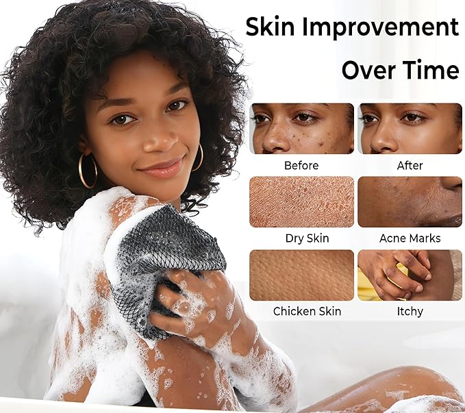 African Net Sponge Authentic - 2 Pieces 52IN Stretched Length Exfoliating Body Scrubber Bath Sponge - Loofah Washcloth Back Scrub for Shower Body Exfoliator