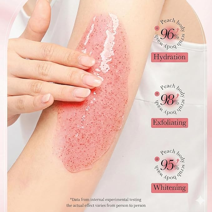Peach Exfoliating Body Wash - [300ml] Hydrating Shower Gel with Natural Scrub - Sweet Peach Scented Body Polish for Soft Smooth Skin - Mild Daily Cleanser for Dryness