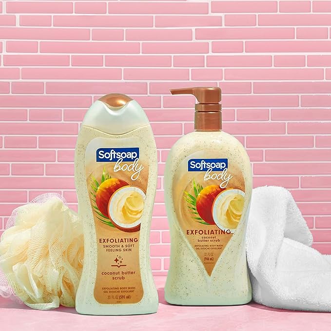 Softsoap Body Wash Pump, Coconut Butter Scrub, Exfoliating Body Wash, 32 Ounce, WHITE (Package May Vary)(Pack of 2)