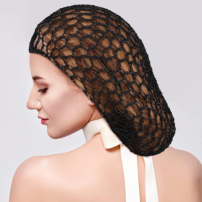 Waydress 2 Pieces Mesh Hair Net Rayon Knit Snood Women Crocheted Sleep Cap (Black, Blue)