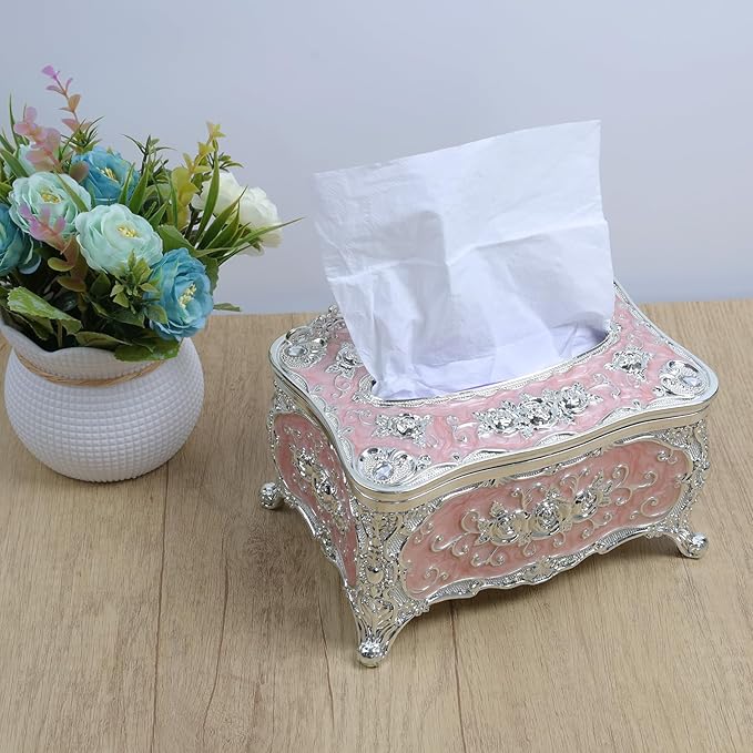 Geesatis Tissue Box Cover, Rectangle Tissue Box Holder, Rectangular Napkin Facial Tissues Holder for Bathroom Toilet Bedroom Living Room Table Desk Office Dresser, 1 Pcs Pink 7.5''x5''x4''