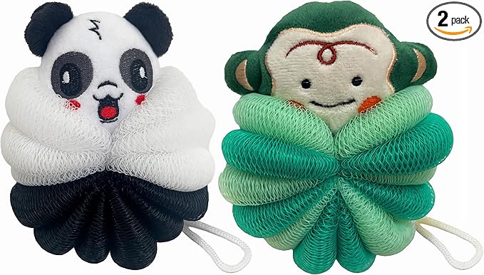 MURRI&MURRDI 2 Pcs Bath Loofahs for Kids, Soft Child Sponge for Shower Animal Body Scrubber for Kids Sponge for Bathing Cartoon Body Loofah Exfoliating Bathing Scrubber 55g (2 Cartoon A)