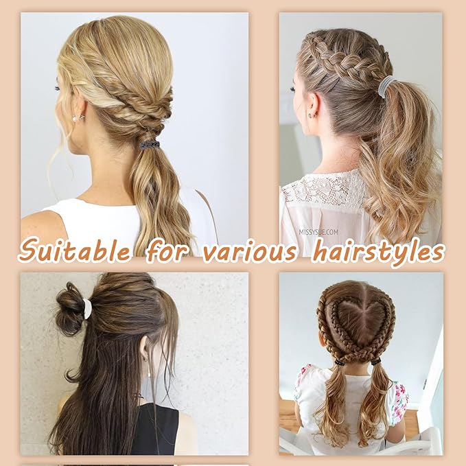 20 PCS Boho Hair Ties - 4 Styles for Ponytail Holders, No-Damage Grey Bracelets for Thick or Thin Hair