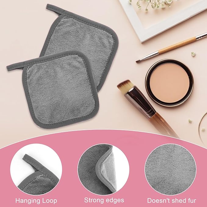 Makeup Remover Cloth 12 Pack, Ultra Soft and Reusable Microfiber Makeup Remover Towels for All Skin Types, Perfect Face Towels for Women, 6 Inch X 6 Inch, Grey