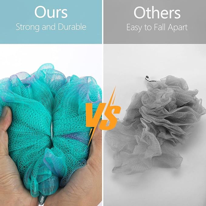 BTYMS XXL Large Loofah Bath Sponge 100g/pc, 6Pcs Exfoliating Mesh Pouf Bath Scrunchies Shower Puffs for Men and Women