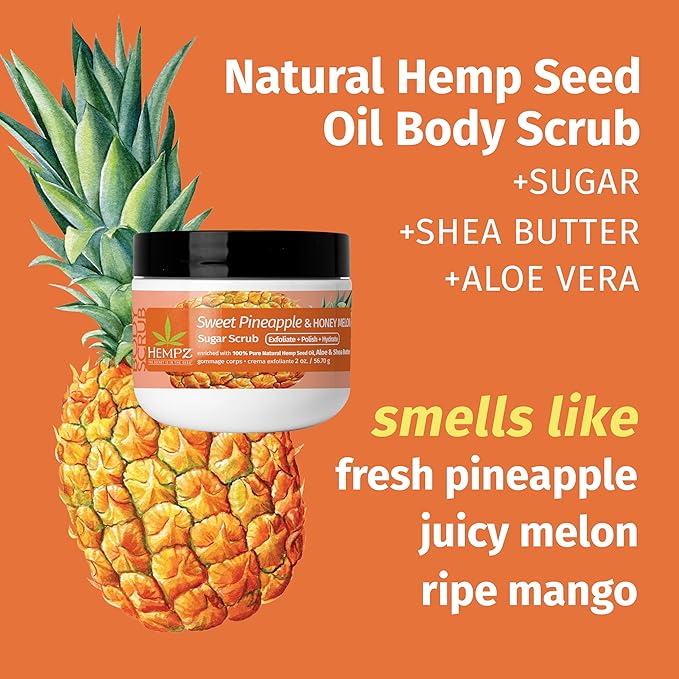 Hempz NEW Mini Sugar Body Scrub, Sweet Pineapple & Honey Melon, Travel Size, 2 oz.