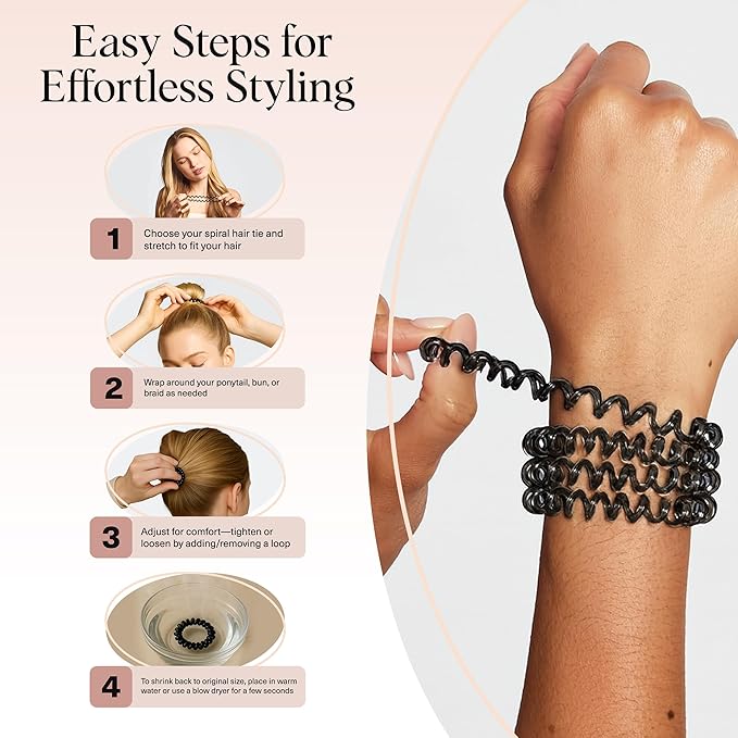 Kitsch Spiral Hair Ties for Women – Coiled Plastic Hair Ties No Damage, Ponytail Holders for Thick and Thin Hair – Creaseless and Dent-Free, Phone Cord Style | Ideal Gifts for Women - Brunette, 8 Pcs