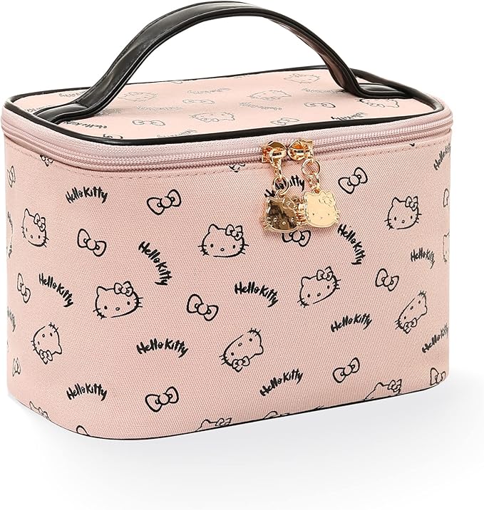 AmBealla Make up Bag Large Travel Cosmetic Bags Organizer with Brush Holder for Girl,Lightweight Cotton Toiletry Bag with Zipper for Women,Portable Makeup Case for Airplane/Home/Gym-Pink