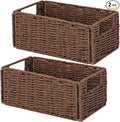 Vagusicc Wicker Storage Basket, Set of 2 Hand-Woven Paper Rope Wicker Basket, Small Storage Baskets for Organizing Toilet Paper Basket, Foldable Large Cube Storage Organizer Bins for Shelves (Brown)