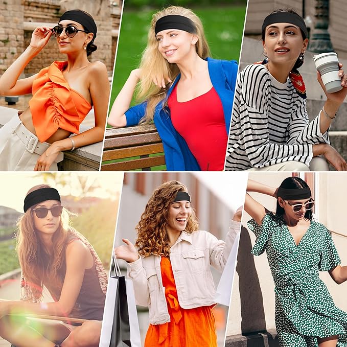 Headbands for Women, 8pcs Stretchy Non Slip Soft Cotton Cloth Hair Bands for Sports, Workout, Yoga and Running