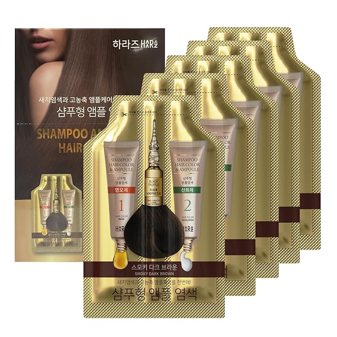 Instant Hair Dye Shampoo Ampoule, Permanent Hair Color Dye - Paraben-Free, 5-Minute Easy and Fast Coloring, Keratin & Collagen, Made in Korea (Dark Brown)