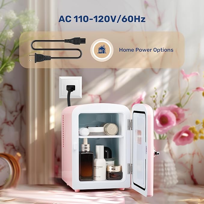 Simple Deluxe 4L/6 Can Portable Mini Fridge with Observation Window, Compact Cooler & Warmer Freon-Free Small Refrigerator, for Skincare, Beverage, Food, Cosmetics, Pink