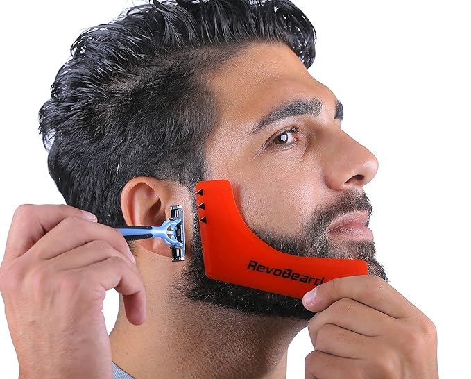 RevoBeard Beard Shaping/Styling & Edge up Tool - With Barber Lineup Pencil - Stencil/Guide for Trimming, Shaving, and Facial Hair Cutting - Use with Beard Trimmer & Razor - Men's Grooming Kit