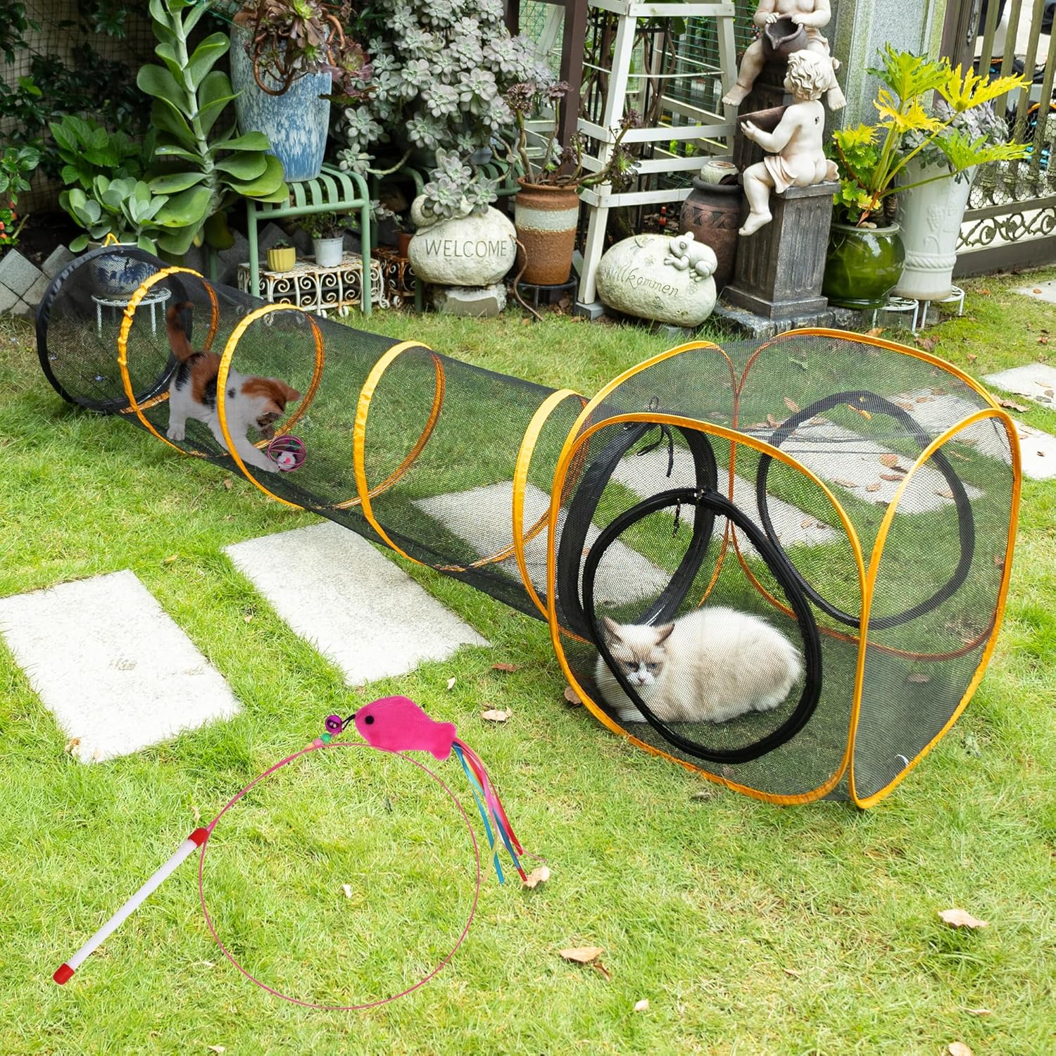 Collapsible Cat Play Tunnel + Cube with Three Ways for Indoor and Outdoor, Cat Enclosure, Tunnel and Tent Connection