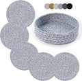 Coga Trivets for Hot Dishes, Trivets for Hot Pots and Pans, 7 Inchs Hot Pads 5 Pcs and Storage Basket for Countertops, Pot Holders for Kitchen, Cotton Table Protector Hot Mats Heat Resistant (Blue)