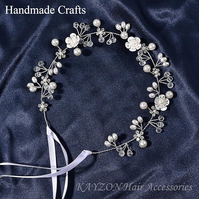 Wedding Hair Accessories, Flower Girl Headpiece, Princess Headband with Pearls for Girls, Brides and Women (Silver)