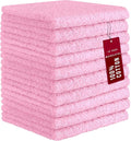 DecorRack 10 Pack 100% Cotton Wash Cloth, Luxurious Soft, 12 x 12 inch Ultra Absorbent, Machine Washable Washcloths, Light Pink (10 Pack)