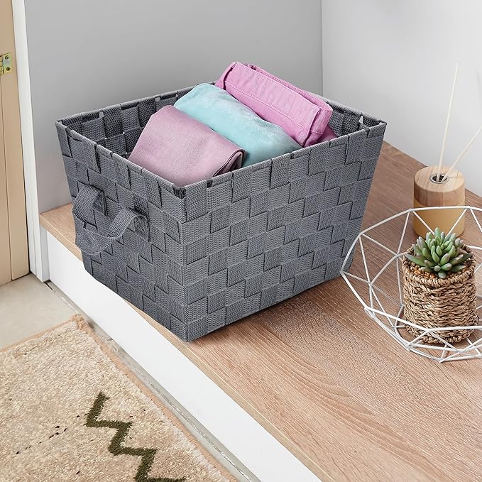 Brookstone Woven Shelf Basket Organize for Shelves, Storage Basket for Organizing Home, Pantry Organizers and Storage Bins - 2 Pack - Dark Grey