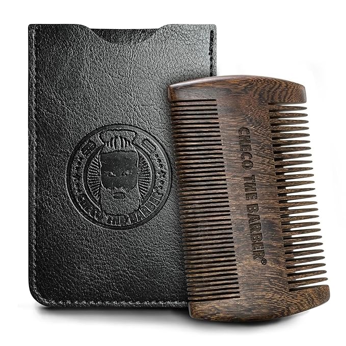 Sandalwood Beard Comb for Men – Pocket-Size Anti-Static Wooden Grooming Comb with Protective Case – For Beard, Mustache & Hair
