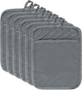 R HORSE 6Pcs Pot Holder with Pocket Grey Cotton Pocket Pot Holder Set for Kitchen Heat Resistant Potholder Terry Cloth Coaster Kitchen Hot Pad Oven Mitts Pads Trivet for Baking Cooking 7''x9''