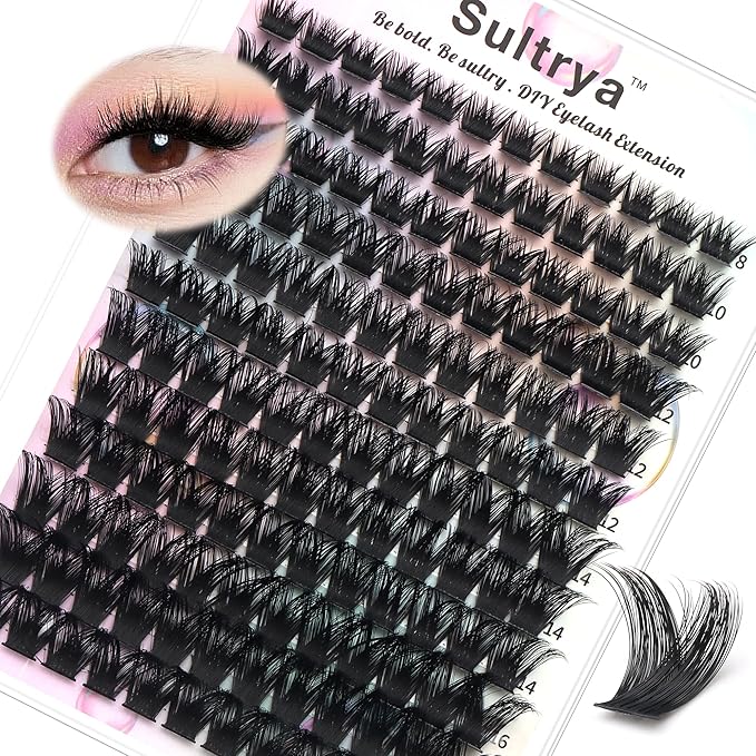 Lash Clusters DIY Eyelash Extensions Volume Lashes Wispy False Eyelashes Self-Application Lash Clusters Faux Mink at home with Natural Look (8-16mm, D01-PURE)