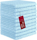 DecorRack 10 Pack 100% Cotton Wash Cloth, Luxurious Soft, 12 x 12 inch Ultra Absorbent, Machine Washable Washcloths, Baby Blue (10 Pack)