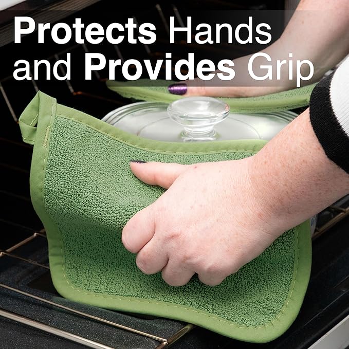 RITZ Terry Potholder & Hot Pad: Unparalleled Heat Resistant, Durable 100% Cotton – Ergonomically Designed for Optimal Grip – Easy-Care Machine Washable – 2-Pack, Cactus