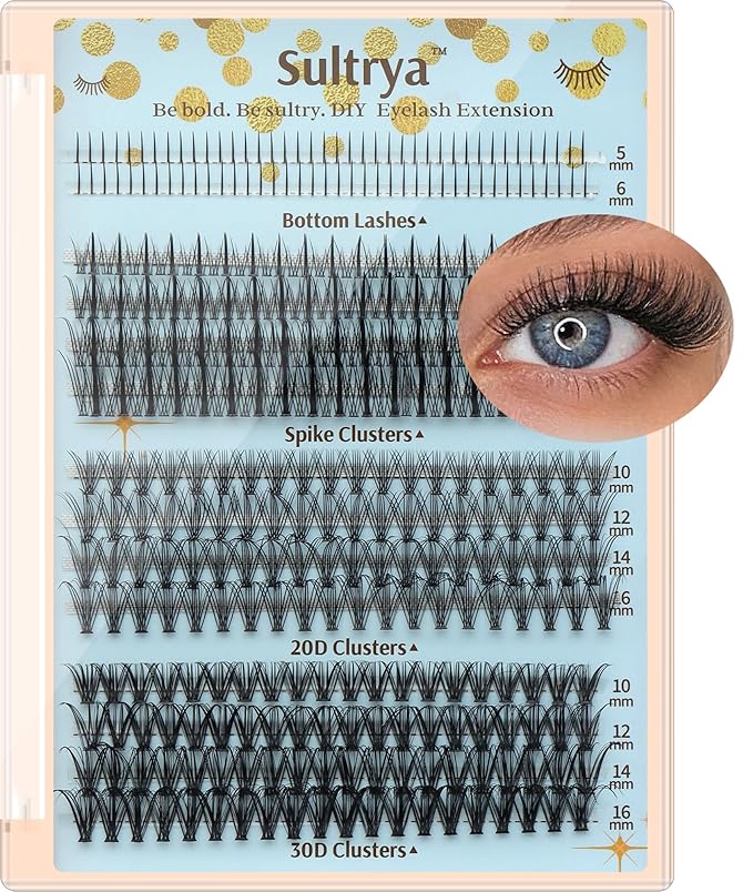 Eyelash Extensions Lash Clusters Natural Mixed Individual False Eyelashes Multi-types Bottom Lashes Spike 20D 30D Clusters with 10-16mm Multiple Lengths Wispy Look Light Volume for Self Use