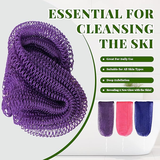 African Net Sponge Authentic, 3 Pieces Exfoliating Scrubber Bath Sponge for All Skin Types, Back Scrubber Loofah Washcloth for Shower, Gentle Exfoliation (Pink,Purple,Dark Blue)