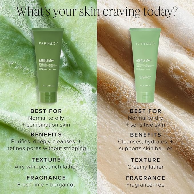 Farmacy Foaming Face Wash for Oily Skin - Whipped Greens Oil-Free Gentle Facial Cleanser & Exfoliator - Infused with Green Clay to Remove Impurities, Control Oil & Maintain Skin Hydration (50ml)