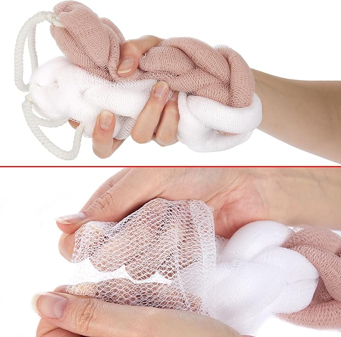 BRUBAKER 5-Piece Bath Sponge Set - Back Scrubber with Hand Straps - 2.8 oz Exfoliating Sponge for Back - Hygienic & Durable Shower Loofahs with Gift Box