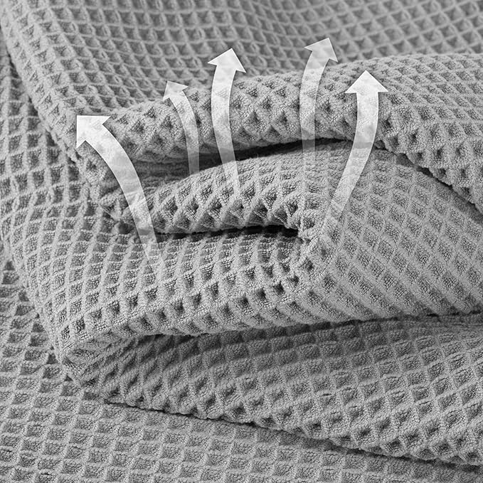 Microfiber Waffle Face Towels, 4 Pieces, Soft, Absorbent, Fast Drying, Lint Free 430 GSM (Silver)