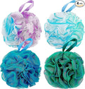 Shower Loofah Sponge Pouf – XL Exfoliating Bath Puff Body Scrubber, Soft Mesh Shower Sponge with Reinforced Knot, Rich Lather, Set of 4 for Women and Men