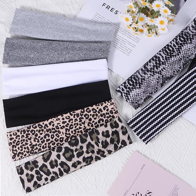 8 Pack Headbands for Women Non Slip - Stylish Sports Hair Bands for Women's Hair - Soft Cotton Cloth Stretchy Headbands for Women for Yoga, Outdoor Exercise Running