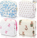 Weewooday 4 Pcs Small Quilted Makeup Bag Travel Cosmetic Makeup Bags Organizer Sanitary Napkin Storage Bag Floral Cotton Coquette Aesthetic Toiletry Bags for Women Girls(5x5x2inch,Novel)