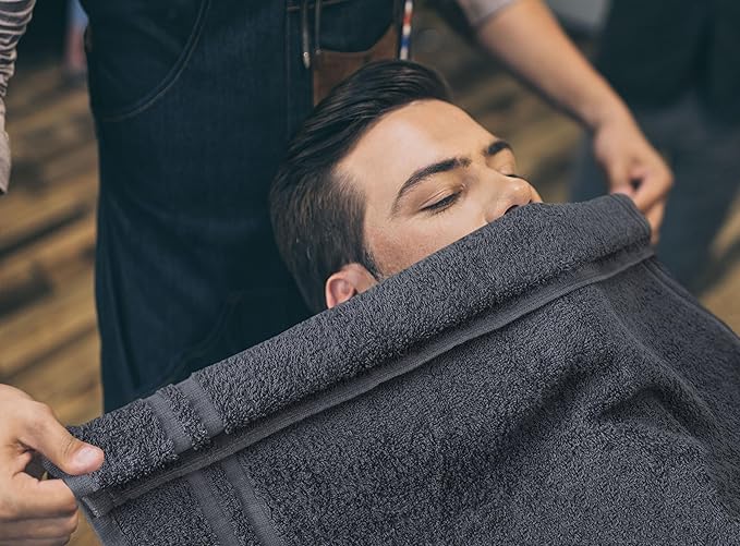 Utopia Towels Cotton Bleach Proof Salon Towel 16 by 27 inches, Bleach Safe Gym 100% Cotton Hand Towel, 12 Pack, Dark Grey