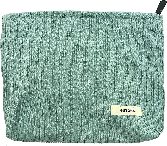 GUTGNK Corduroy Ladies Cosmetic Bag, Large Capacity Canvas Cosmetic Bag Travel Toiletry Bag Accessories Organizer, Light Blue Gray