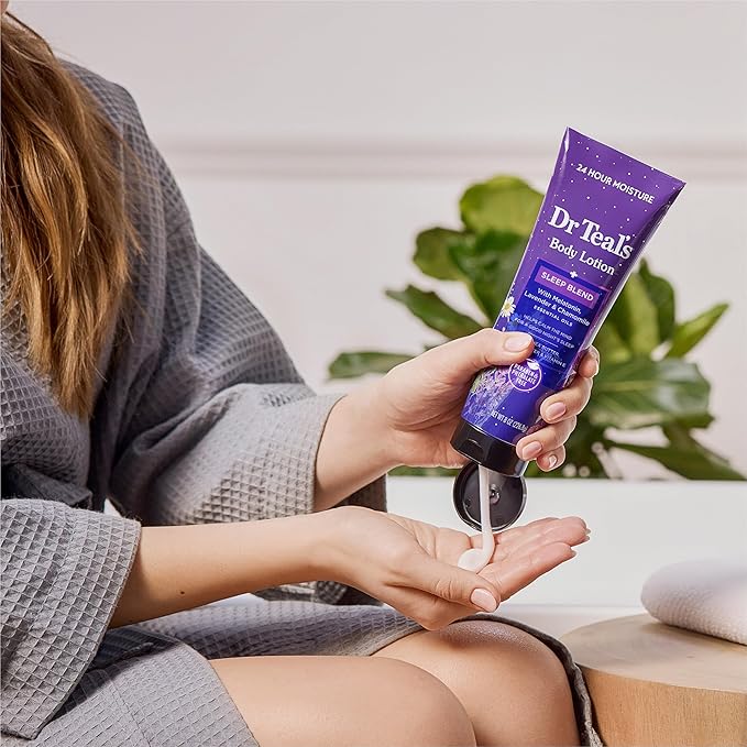 Dr Teal's Sleep Body Lotion, 24-Hour Moisture, with Melatonin, Lavender & Chamomile Essential Oils, 8 fl oz (Pack of 3)