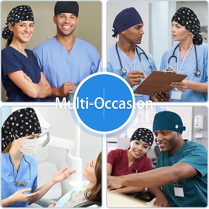 QBA Adjustable Working Cap with Button, Satin-Lined Hat, Cotton Working Hat Sweatband, Elastic Tie Back Hats Unisex