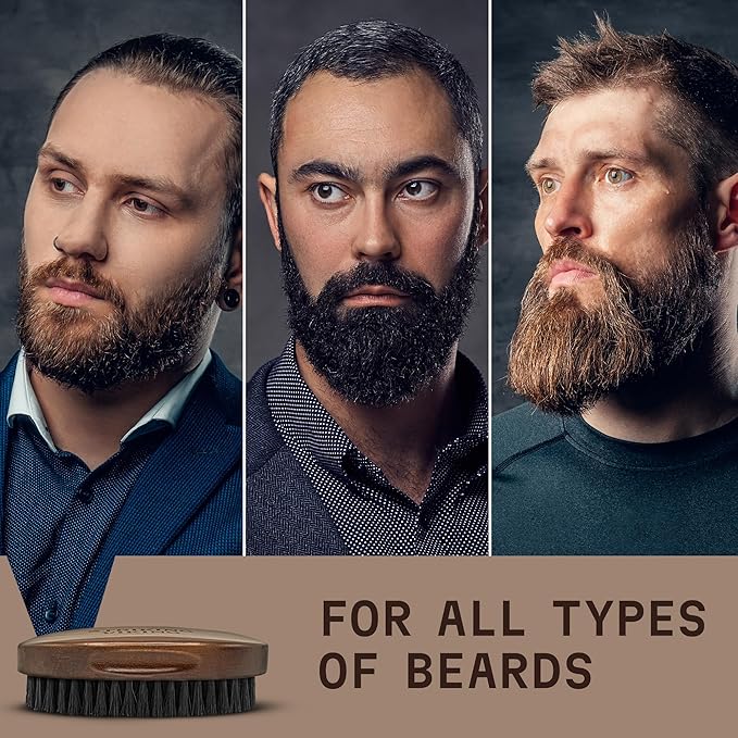 Striking Viking Beard Brush for Men - 4.3 in Beech Wood Handle, Brown - Boar Bristle Beard Brush & Grooming Comb - Travel Size Pocket Groomer